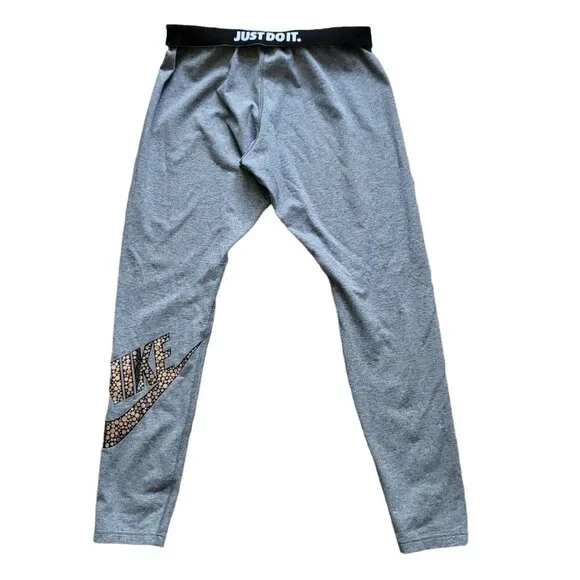 Nike Women Gray Gold Swoosh Just Do It Logo Lightweight Leg A See Legging Size L - Picture 2 of 14